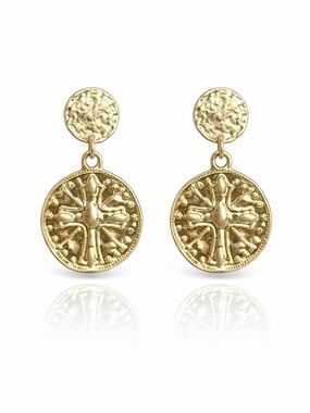 Gold Coin Drop Earrings
